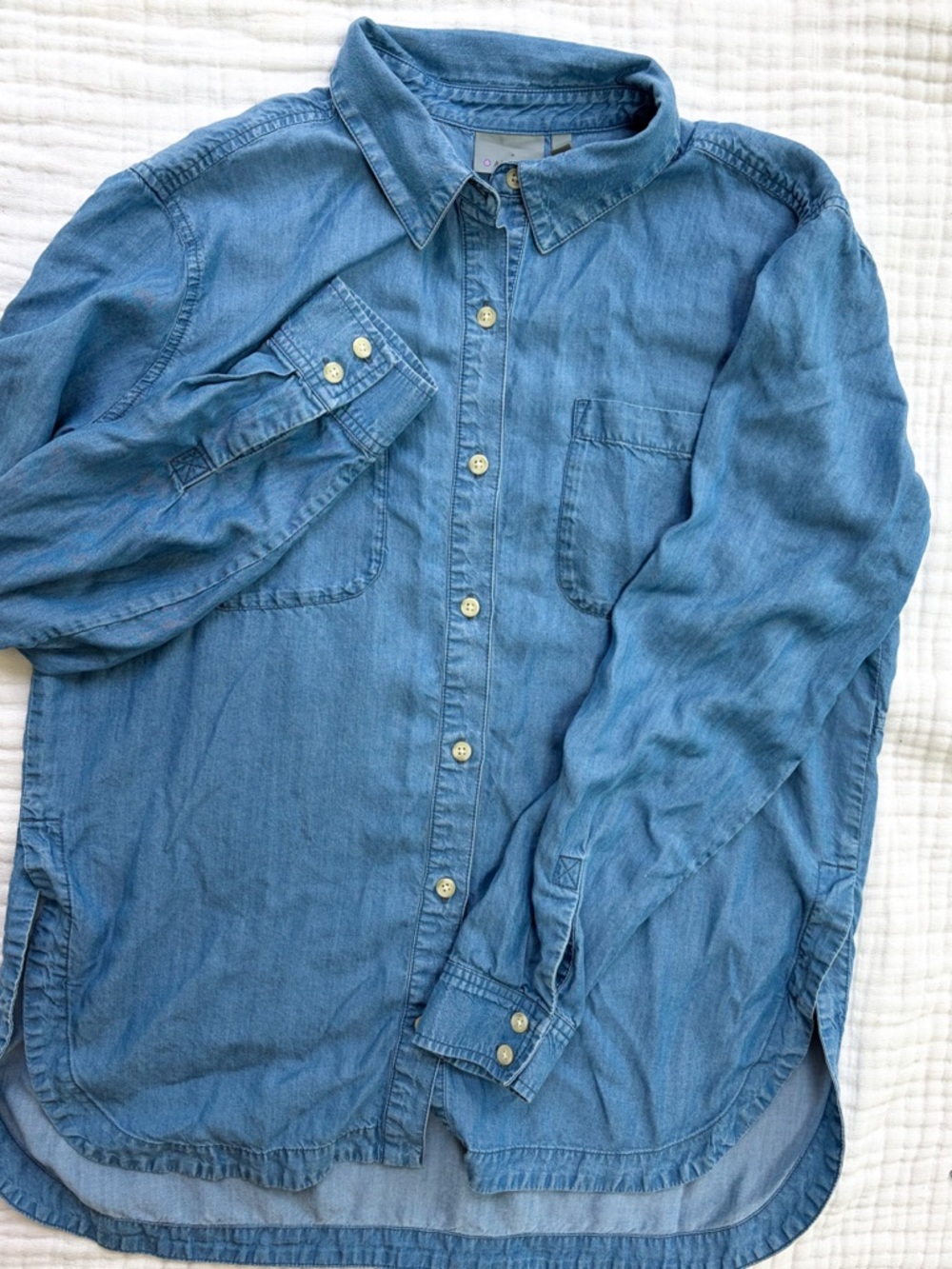 Athleta Chambray Button Down Shirt Medium Tencel Lightweight Casual